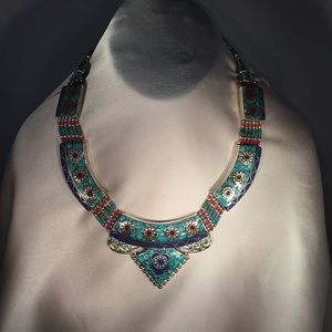 Tibetan Silver, Turquoise, Lapis & Coral necklace.